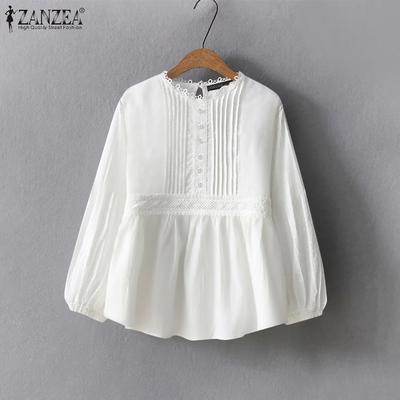 Blusa informal de manga larga con cuello redondo y empalme para mujer