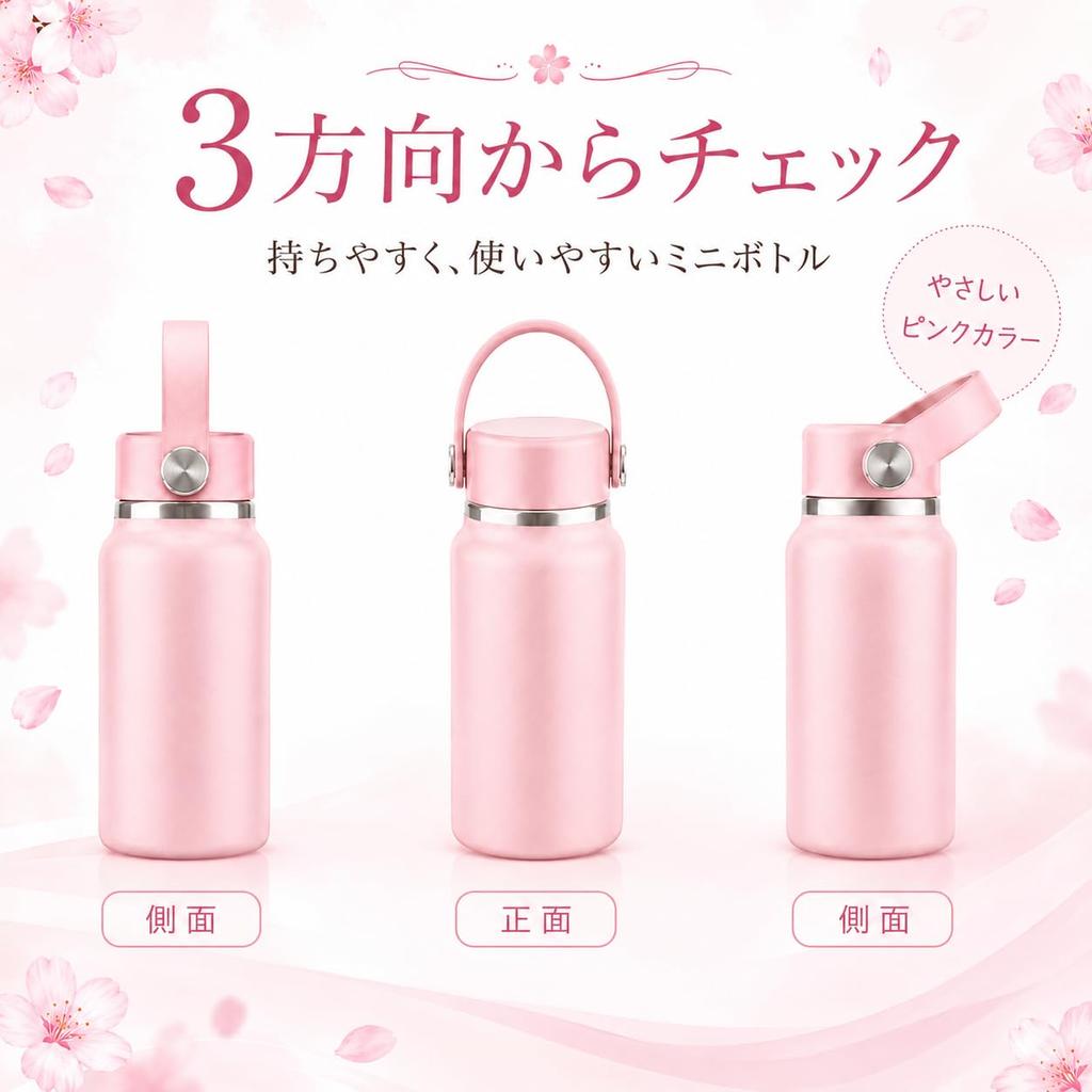 Stainless Steel Vacuum Insulated Water Mini Bottle with Direct 304 Stainless Ideal for Pink Bottle, Handle, Drinking, Leak-Proof, Steel, BPA-Free,