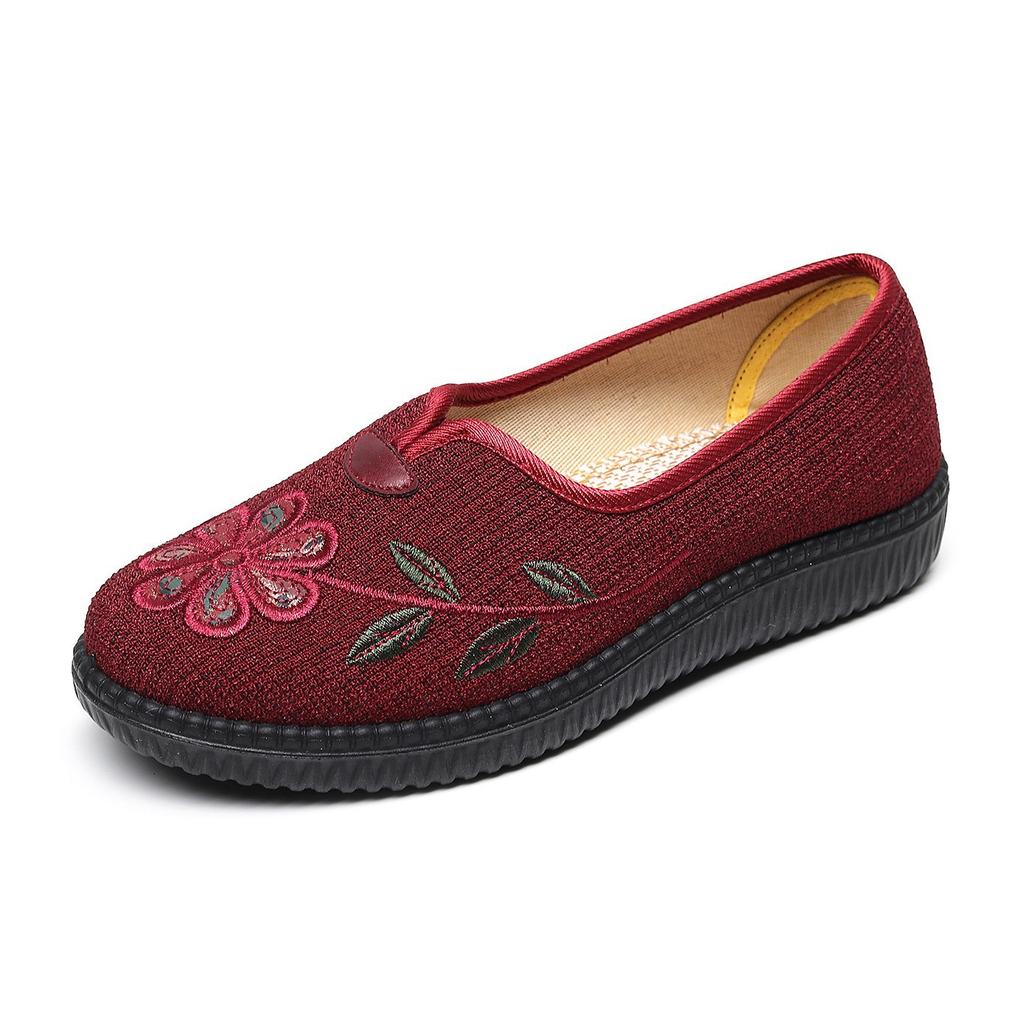 Old Beijing Cloth Shoes Women's Soft-soled Flat-heeled Lazy Shoes One Pedal Non-slip Embroidered Single Shoes Mother Shoes Casual