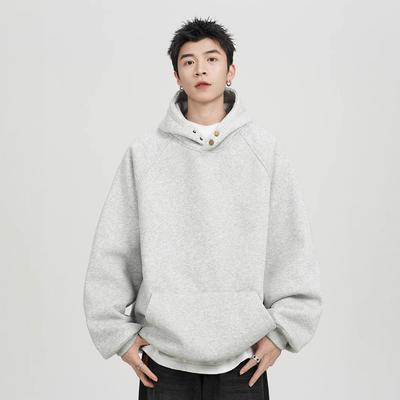 Button Hooded Sweatshirt Men's Autumn and Winter Loose Casual Versatile Hoodie Jacket