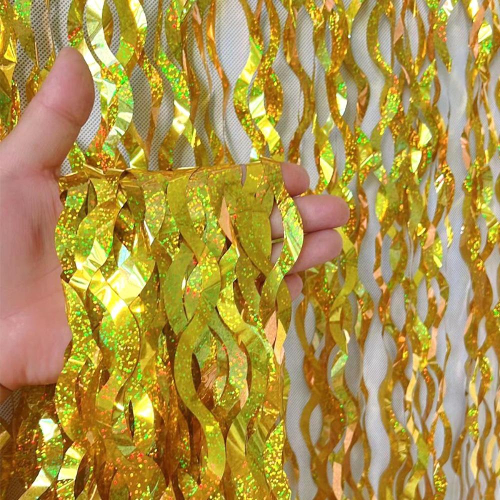 1x2m Wave Pattern Foil Curtain PET Multipurpose Decoration Balloon Rain Curtain Tinsel Fringe Streamer Background