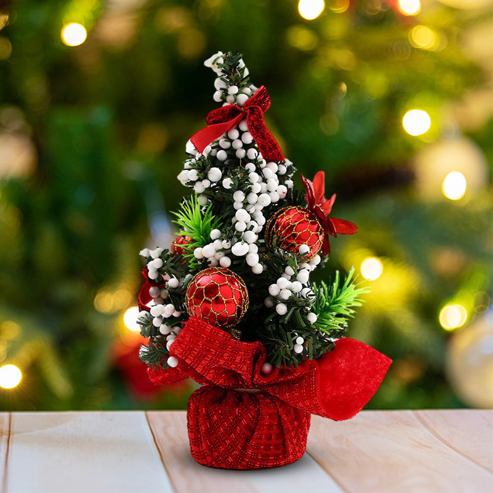 20CM Seasonal Xmas Tree Ornament with Balls Tabletop Christmas Pine Tree Festival Theme for Home Office Party Decor
