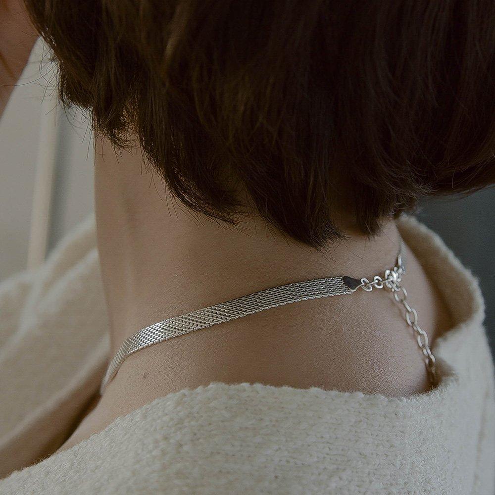 925 Silver Mesh Net Chain Necklace Wide Choker Chain Necklace