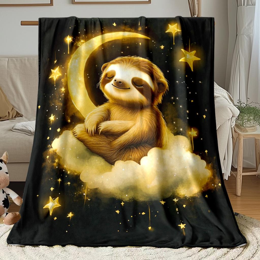 Sloth Moon Stars Cloud Dreamy Night Sky Fleece Blanket Cute Animal Art Soft Plush Throw For Kids Bedroom Decor Cozy Gift