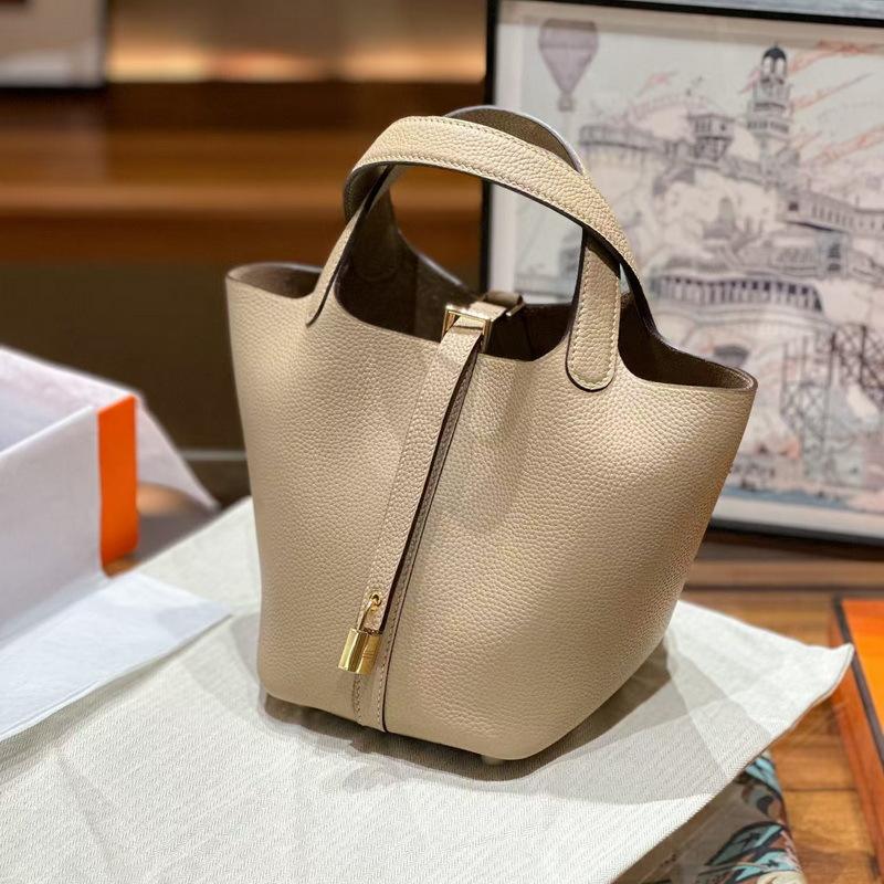 New Genuine Leather Women's Bag Head Layer Leather TOGO Leather 1822CM Vegetable Basket Handheld Bucket Bag Cross Border