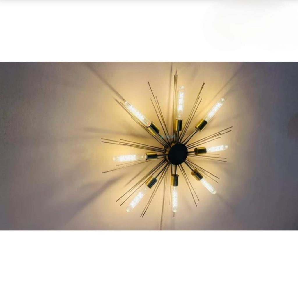 8 Light Circle Shade Brass Pendant Mid Century Brass Sputnik chandelier light Fixture