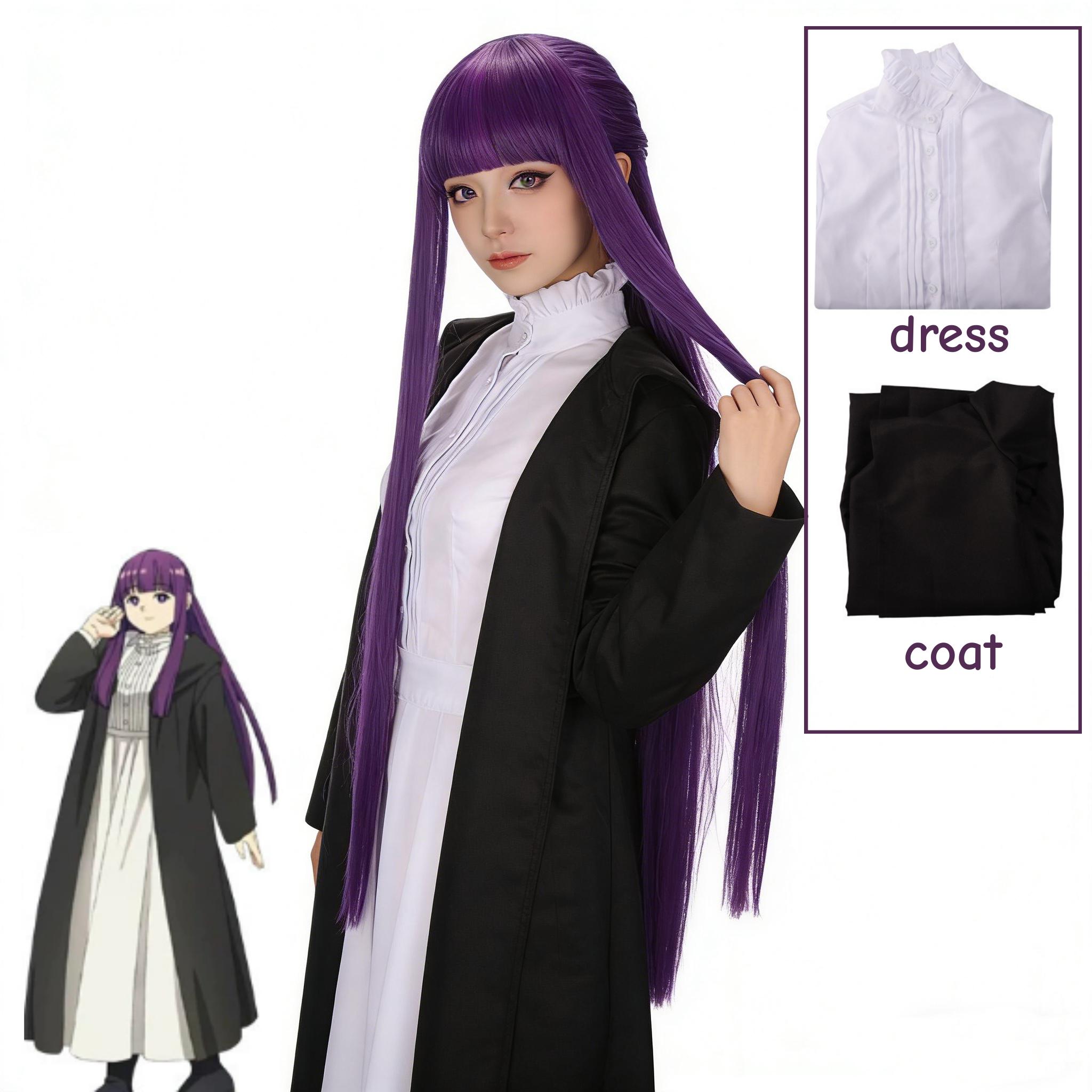 Frieren Fern Cosplay Tērps Violeti Parūka