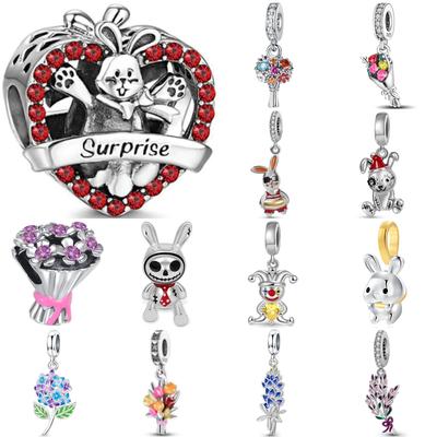 New Original Copper Plated Accessories Fashion Charm Flower Clown Rabbit Bead Fit Pendant Bracelet For Women Diy Jewelry Gift