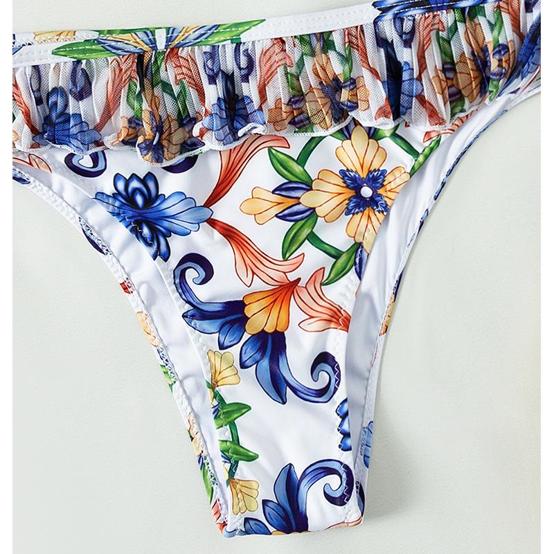 Summer Sexy Lace Bathing Suit 2pcs Flower Printed Bikini Set Push Up Swimwear Women Beachwear