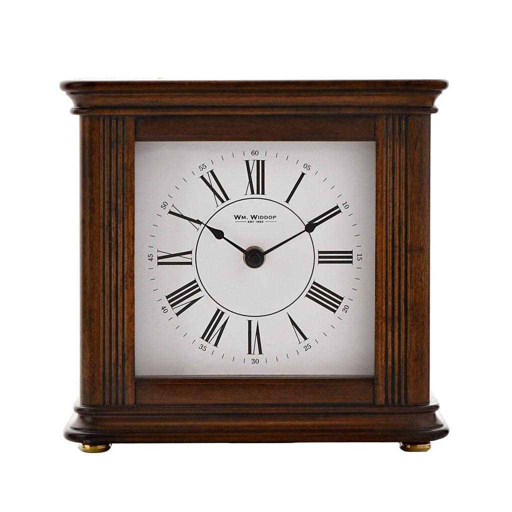 Wm Widdop Walnut Effect Square Mantel Clock 4 x 4 West Chime