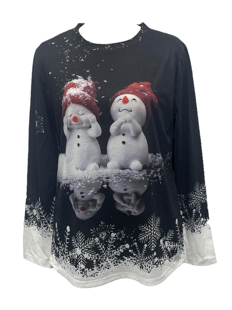 Directional large size women's round neck long sleeve Christmas digital printed T-shirt directional