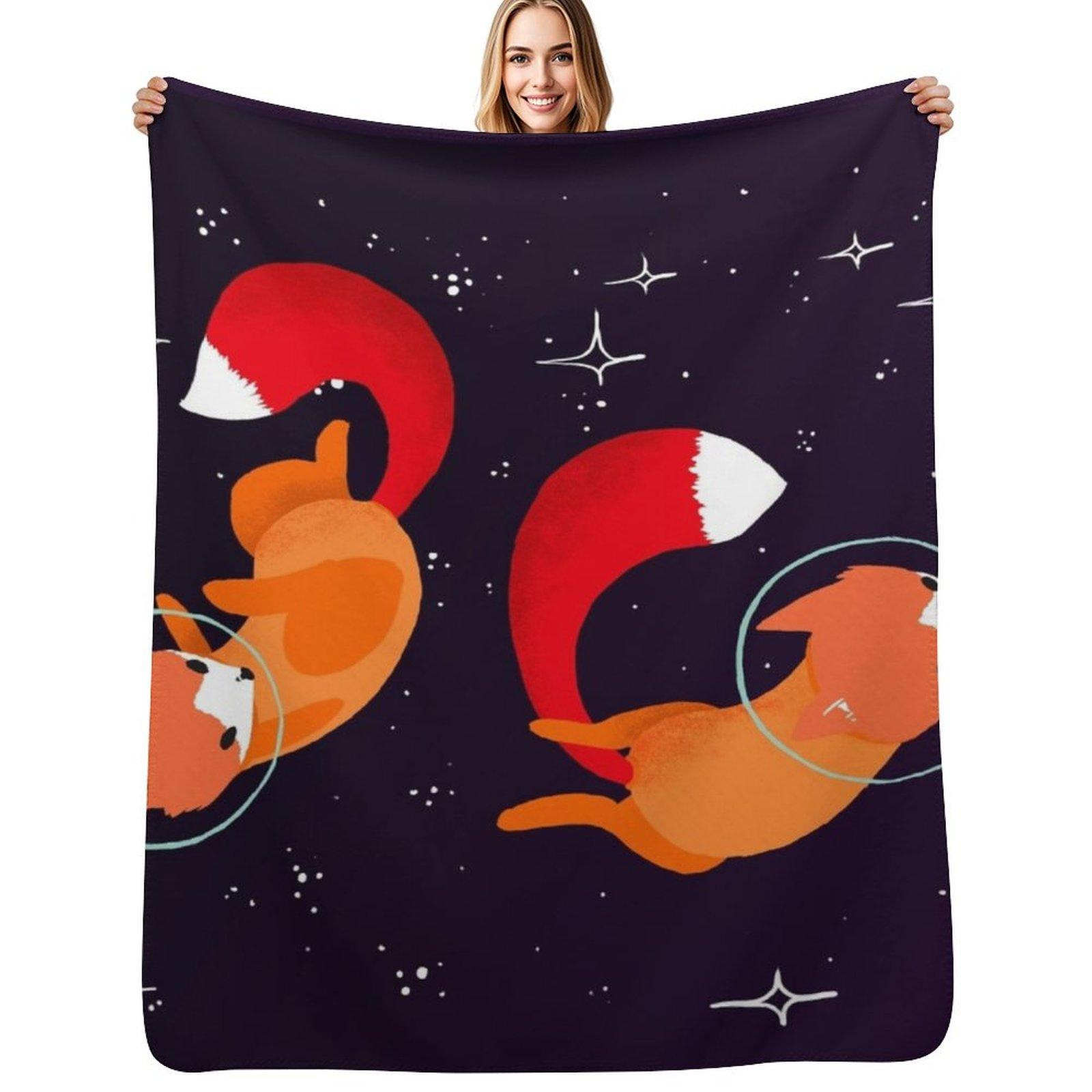 Space Foxes Throw Blanket Wrinkle Resistant Lightweight Blanket 75x100cm