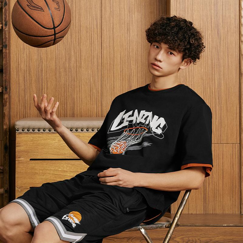 Li Ning Herbal Tea T Shirts Men's Black Crew Neck Moderate Straight Fit AHSU671-1