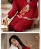 Xuan Liang Red Pajama Women's Summer Pure Cotton Thin Long Sleeve Fake Two Piece Checkered Spring and Autumn Wedding Home Dress Set