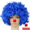 Clown Wig Afro Curly Synthetic Wigs Cosplay for Men Women Mardi Gras Party Wig Red Green Yellow Blue Colorful Wigs Clown Nose