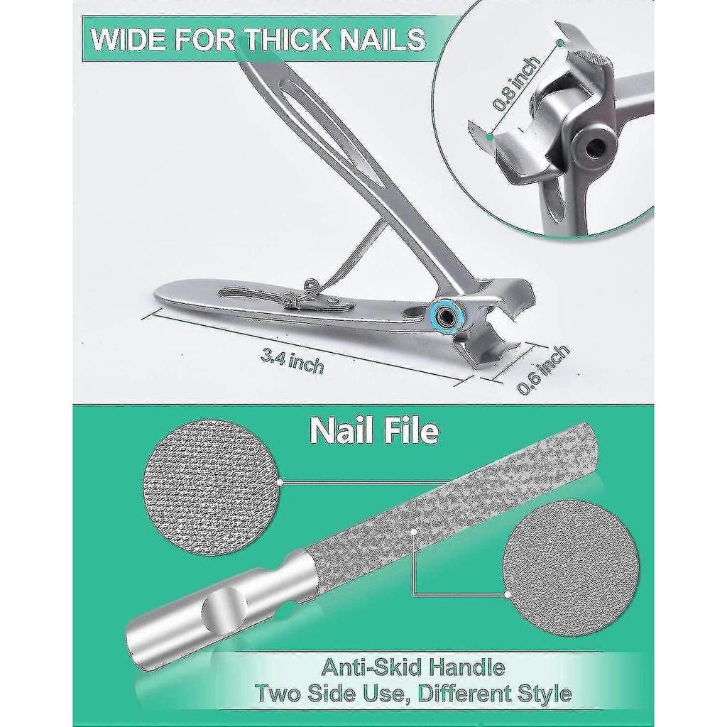 Toenail Clippers For Thick Nails And Ingrown Nails For Seniors - Stainless Steel Soft Grip Nail Clippers With Nail File