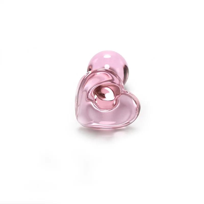 Dop anal din sticlă în formă de inimă drăguță Jucărie sexuală Minge exploratoare Glonț As Mâncare Femei Bărbat Gay Stimulează Orgasmic Lesbian Anus Joc