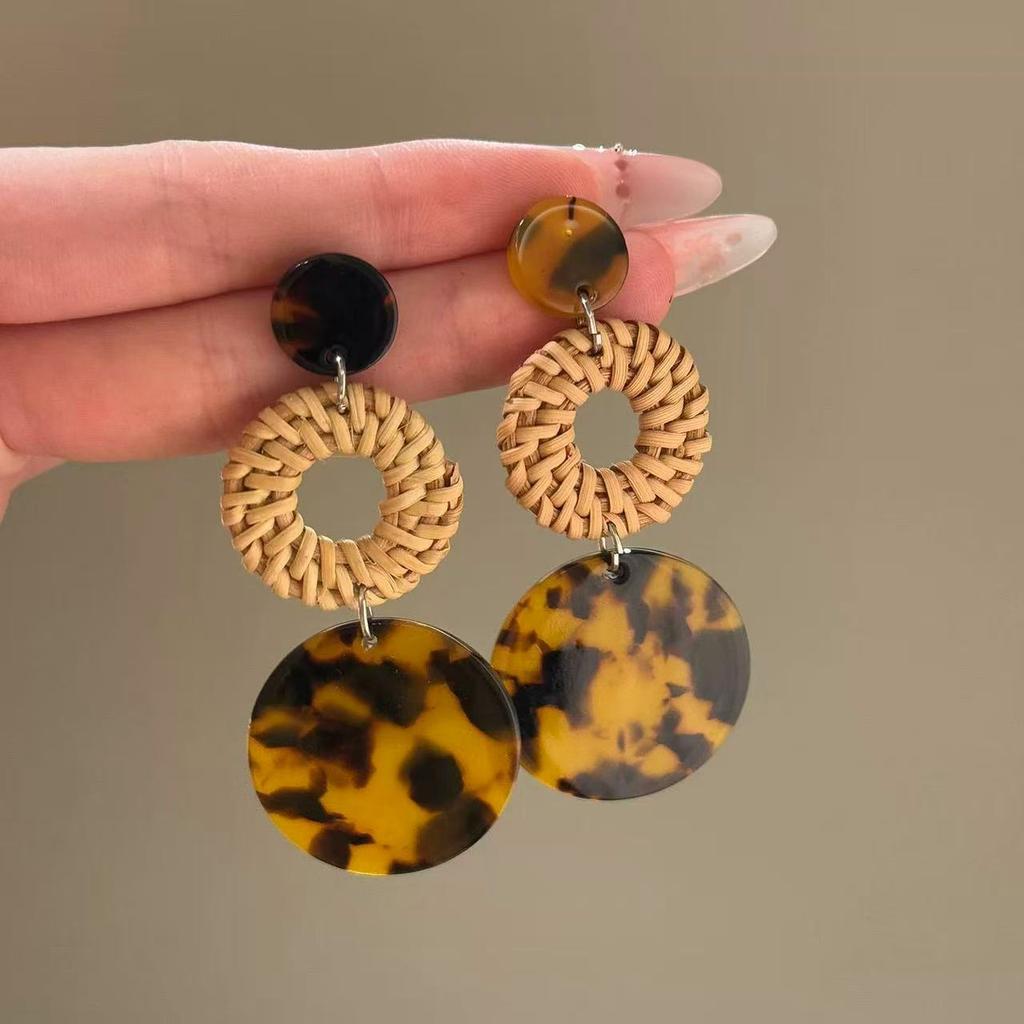 Silbernadel Harzleder Leopardenmuster Geometrisch Rund Blume Ohrringe Herbst und Winter Stecker Nische High-End Ohrringe Frauen