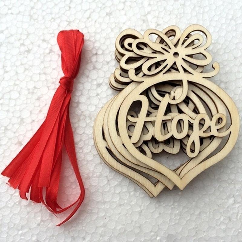 New Christmas Tree Wood Hanging Hollow Letters Wood Pendant Ornaments Xmas Tree Decorations