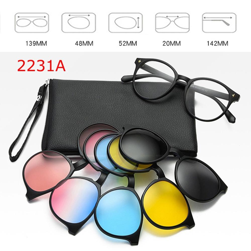 6 In 1 Polarized Sunglasses Men Women Magnetic Clip On Glasses TR90 Optical Prescription Eyeglass Frames Magnet Clips