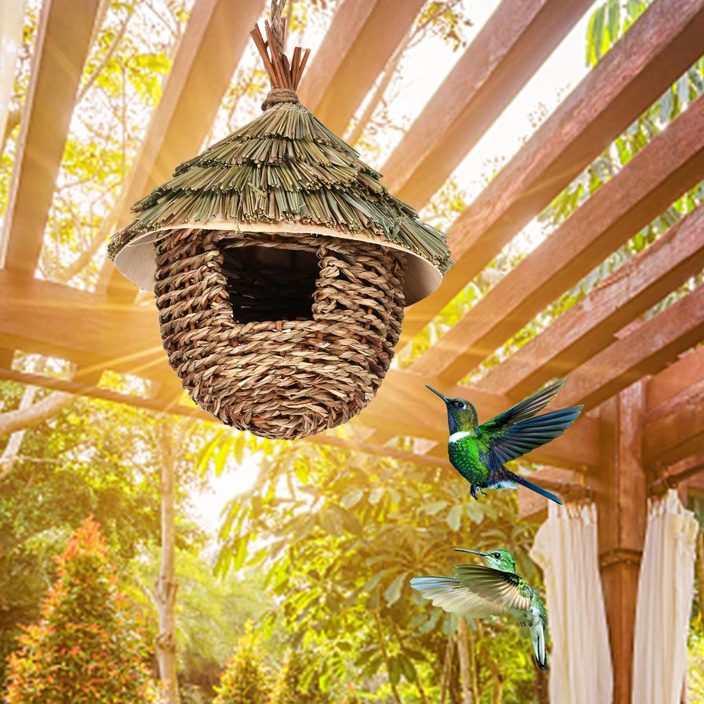 Charmantes dekoratives Kolibrihaus Handgewebtes Kolibrinest Haus Naturgras Aufgehängter Vogel für Garten Terrasse Rasen Büro
