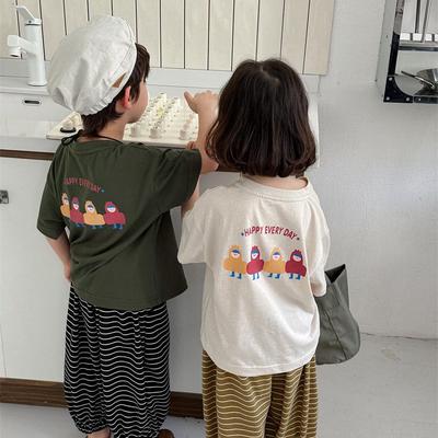 T-shirt z kreskówkowym nadrukiem Jiaye dla dzieci - Kolekcja Lato 2025, Krótki rękaw, Unisex Urocze topy dla niemowląt