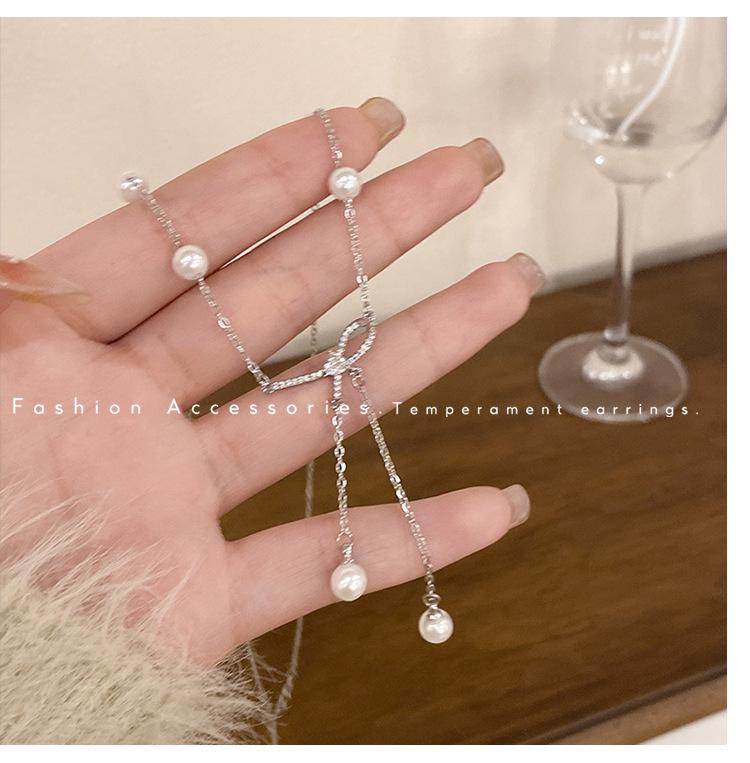 Romantic love letter!! Bow pearl fringed necklace women s light luxury niche neck chain design sense premium collarbone chain