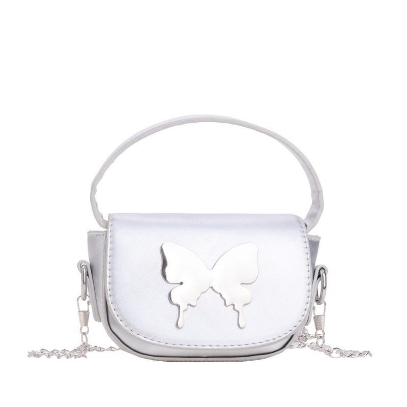 Einfache und modische kleine quadratische Tasche Damen 2025 neues Modell mit Kindertasche Schmetterling niedlich einfarbig Snack Schulter Umhängetasche