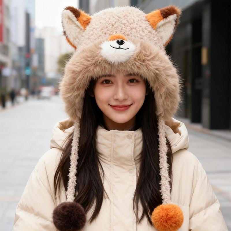 Furry Ears Plush Winter Hat for Women Girl Warm Comfortable Unisex Earflap Cap for Skiing Camping Daily Outdoor Use