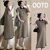 2026 Korean Striped Casual Maternity Polo Dress