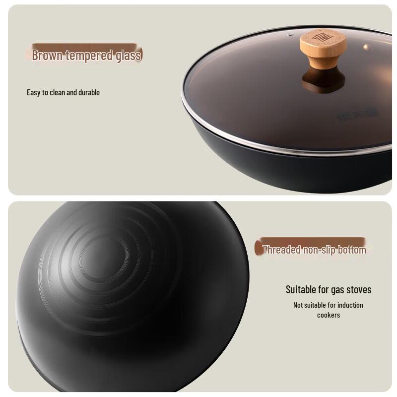 Chui Da Huang 32cm Pre-seasoned Wrought Iron Non-stick Wok