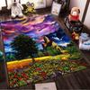 Colorful Landscape Carpet with Church, Tree, Flowers, and Vibrant Sky. Suitable for use as an anti-slip for living room bedroom sofas