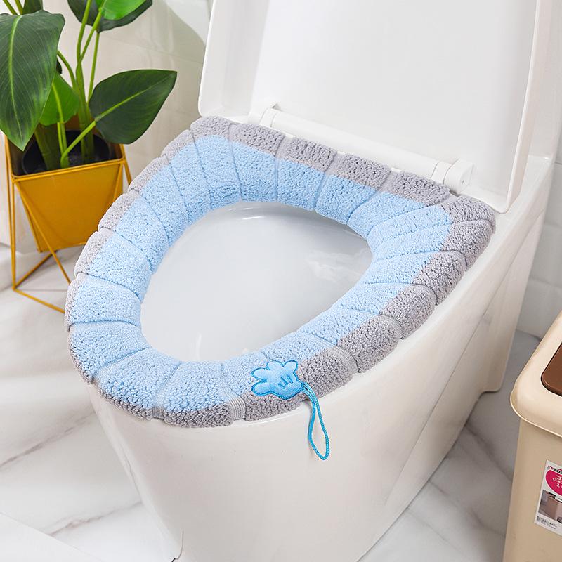 Winter Washable Knitted Toilet Seat Cover - Solid Color Cushion Pad