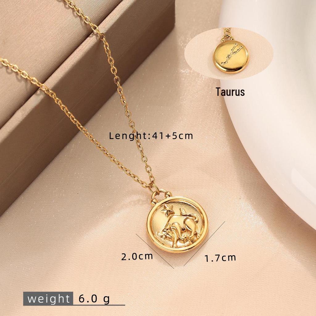 12 Constellation Necklace: 18K Gold-Plated Titanium Steel Chain