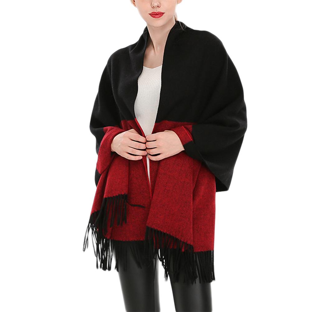 Unisex Fashion Faux Cashmere Shawl Color Matching Scarf Cape with Tassels Warm Pashmina Gift