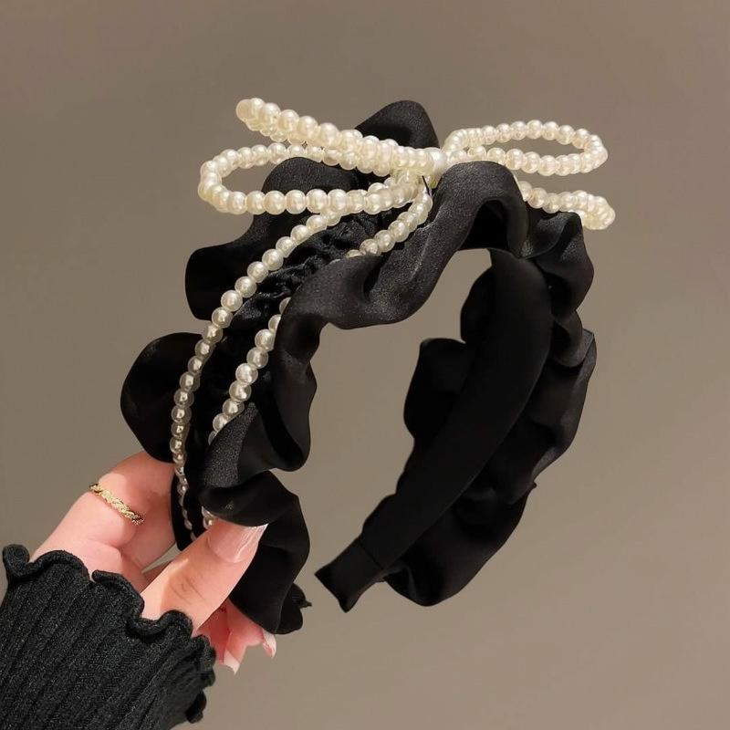Exquisite Pearl Bow Pleated Headband: Trendy & Versatile Hair Accessory
