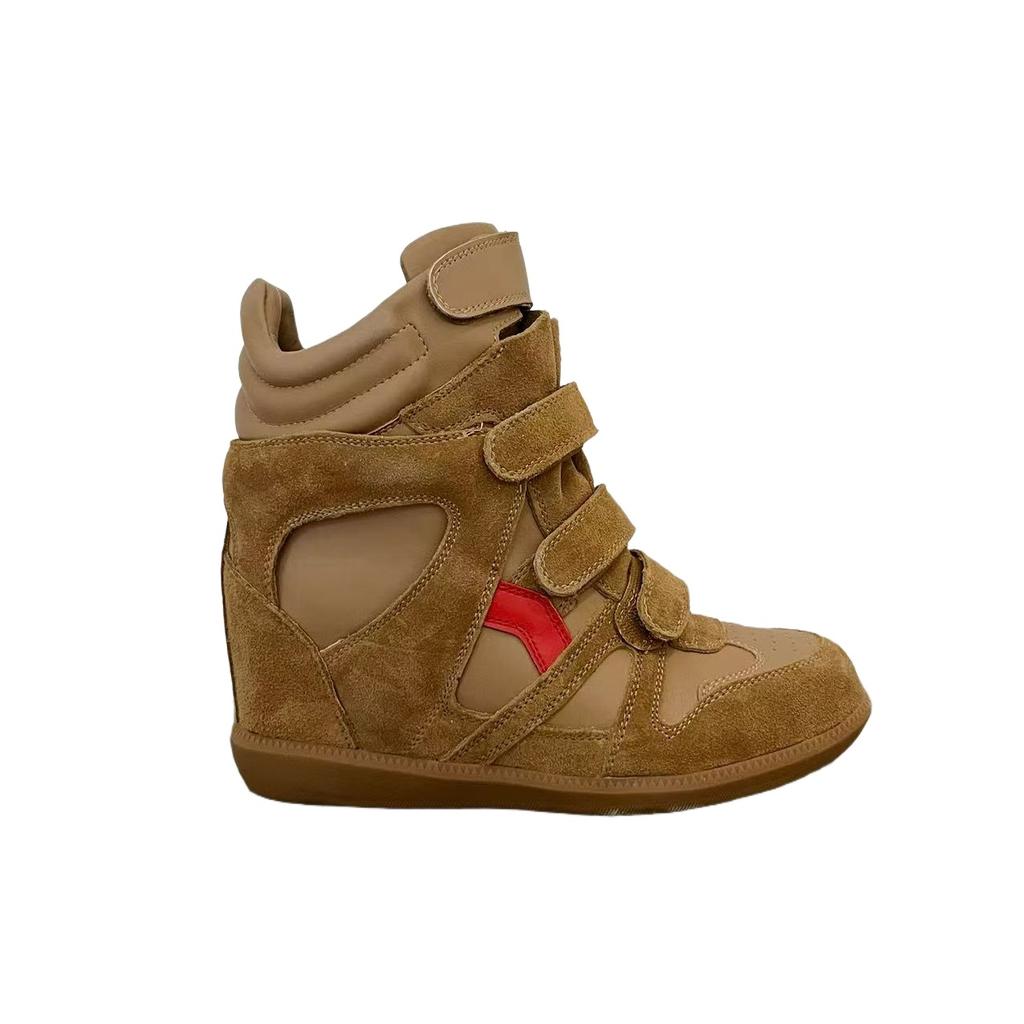 Chaussures montantes blanches en cuir véritable avec rehausse intérieure de 7 cm pour femmes Automne Nouvelles Chaussures de sport décontractées à velcro