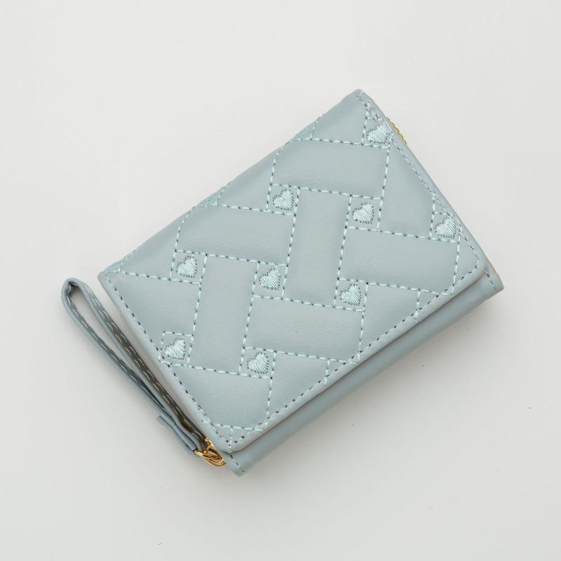 New love embroidered change bag women's short three-fold bag solid color simple multi-card small wallet