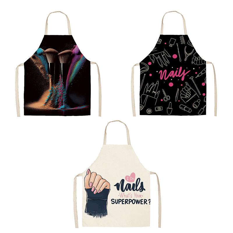 Nail Polish Lipstick Beauty Kitchen Women Apron Household Cleaning Flax Pinafore Salon Home Cooking Baking Adult Bib