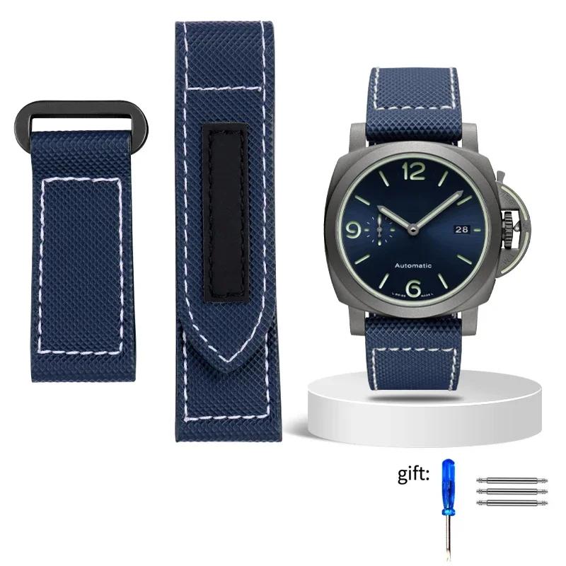

24mm High Quality Nylon Fabric Watch Band Fit for Panerai Luminor PAM01118 Army green Canvas Genuine Leather Strap Bracelet 24mm