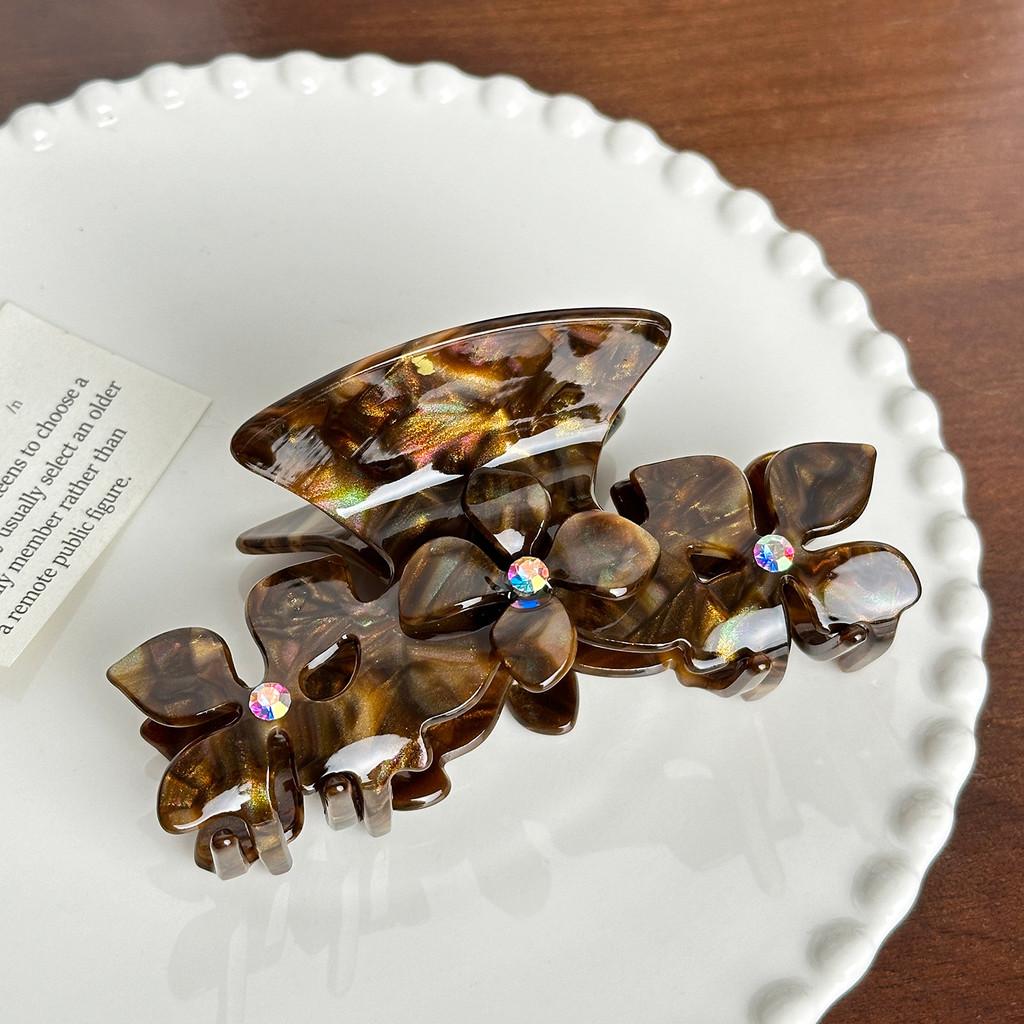 Elegant Floral Design Rhinestone Hair Claw Clip Large Size Stylish Accessory For Women