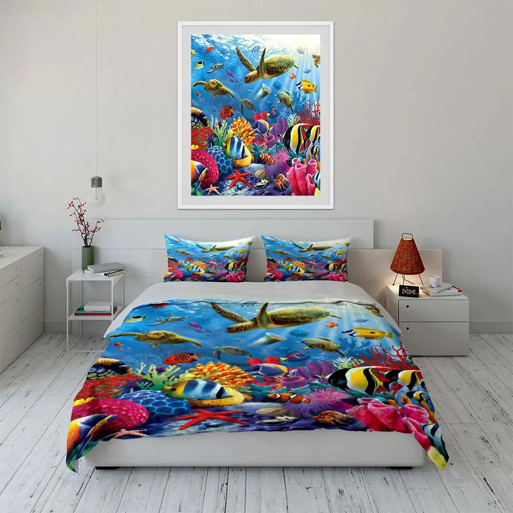 Underwater Marine Life Decor Set Multiple sizes kid's and adults' bedroom Exquisite 3PC bedding set, gift