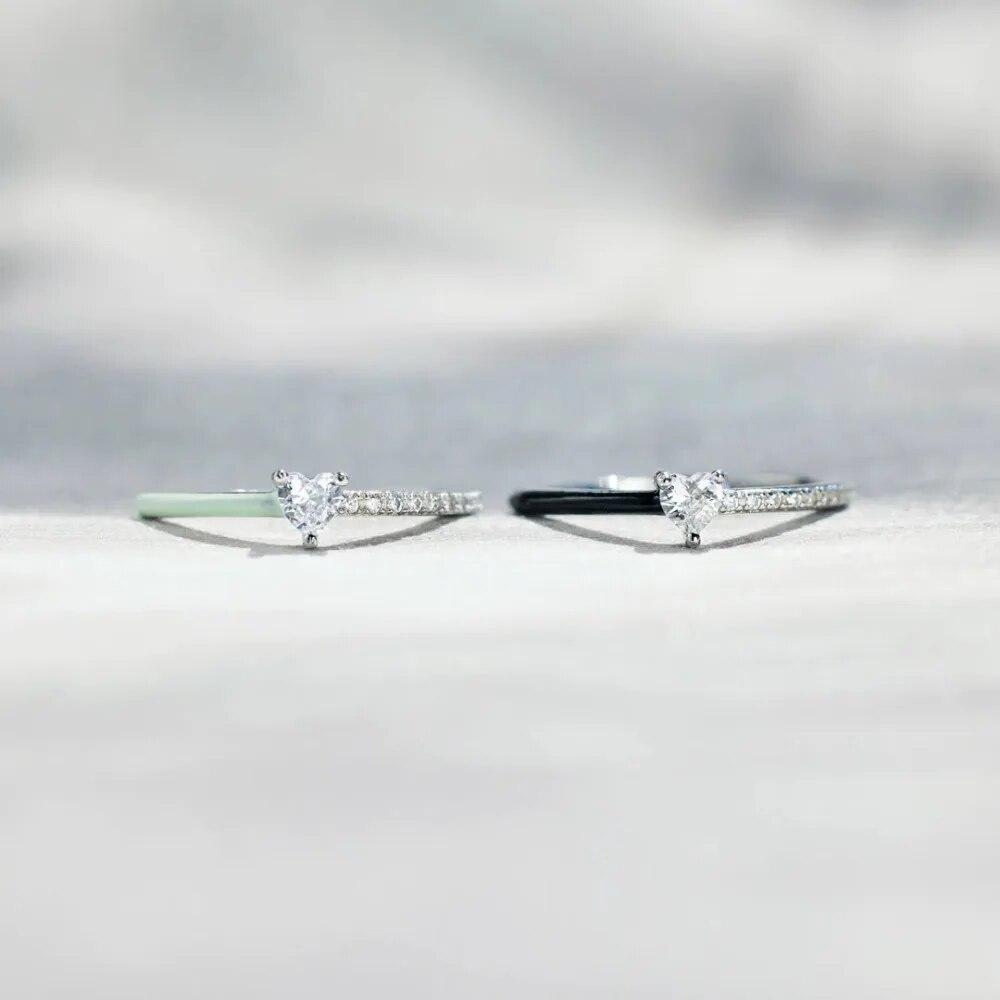 Authentic 925 Sterling Silver Hearts Rectangle CZ Enamel Finger Rings For Women Wedding Engagement Jewelry