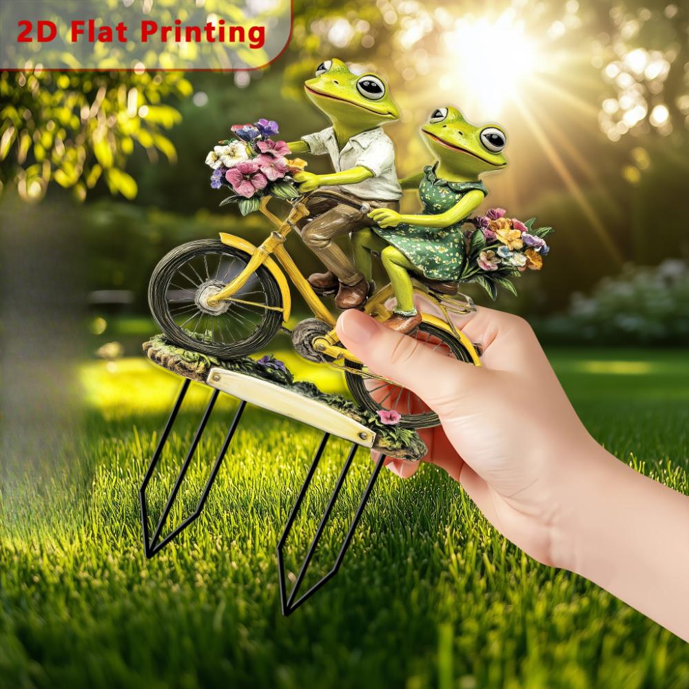 Cycling Couple Frog, 2D Flat Acrylic, Decoration, Suitable for Garden, Potted Plant, Outdoors, Christmas, Halloween