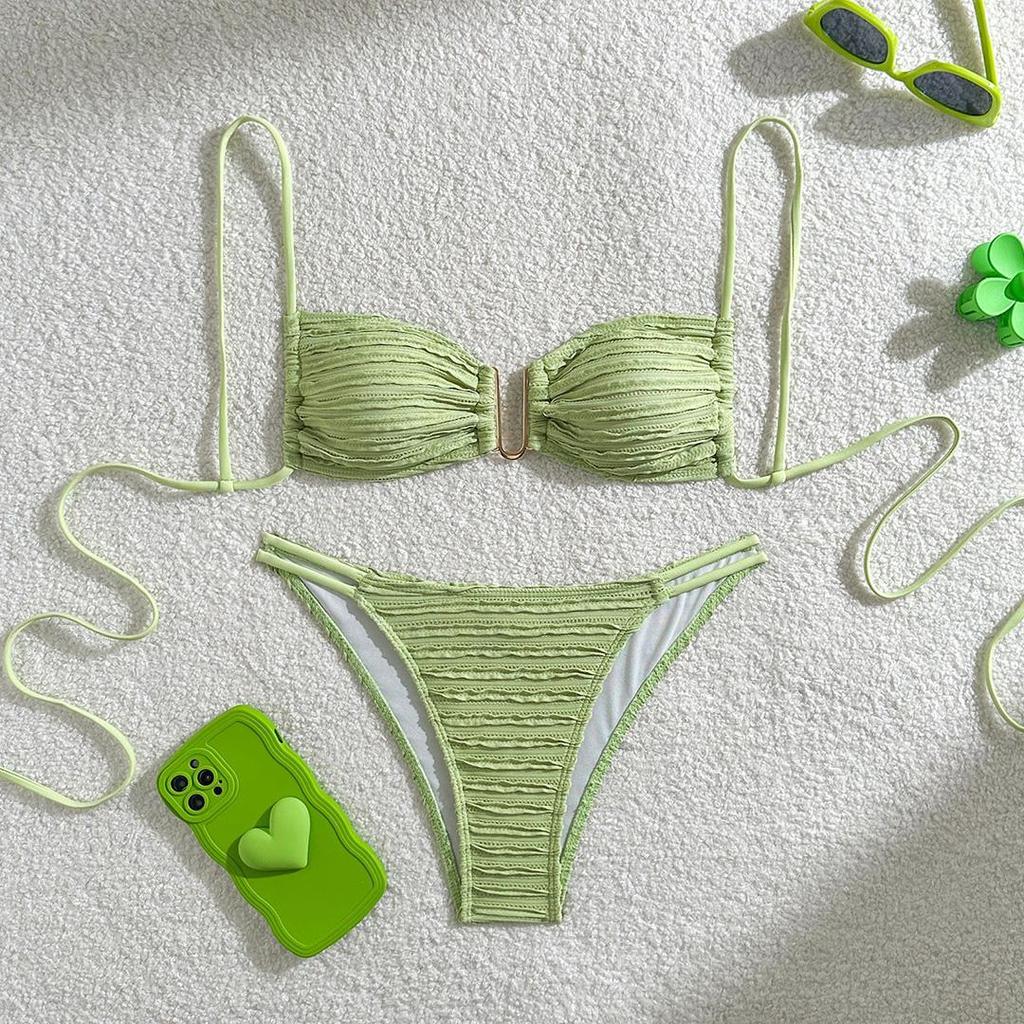 Bikiny s kulatým výstřihem, pomačkané, nařasené, dámské plavky, dvoudílná sada bikin, s vysokým vykrojením, plavky, plavky, plavky