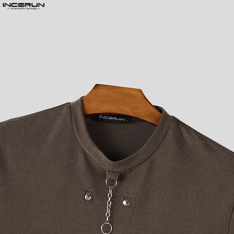 INCERUN Herren Rundhals Kurzarm Einfarbig Lässig Enganliegend T-Shirts Oberteile