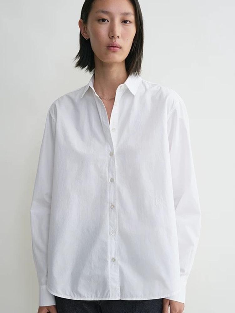 Siyuan 25 Early Spring Light Luxury High-Count Cotton Solid Color Long-Sleeve Silhouette Shirt for Women