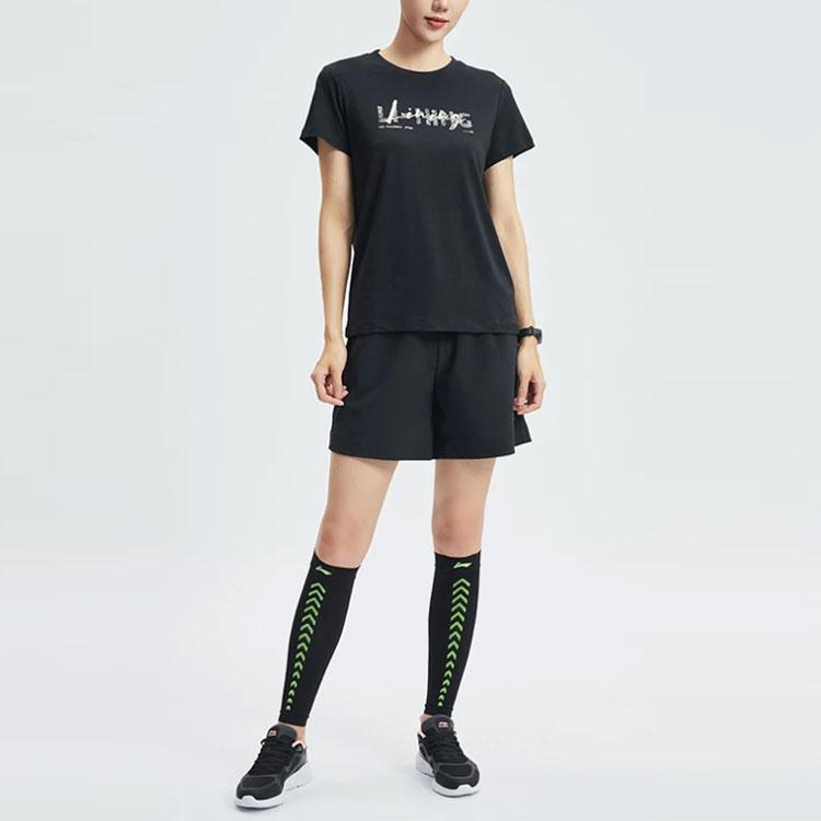 Li Ning Fitness Series Logo Print Yoga Training Short Sleeve T-Shirt Women Tops Black ATSR290-2