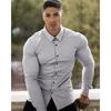 Men Muscle Slim Fit Long Sleeve Turn Down Collar Casual Sports Fitness Shirt