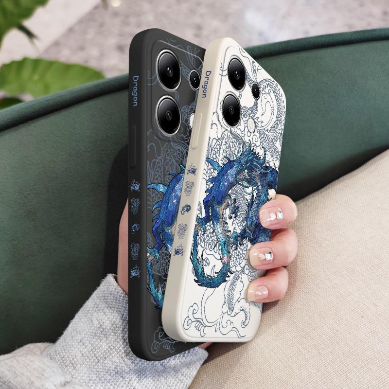 Blue Dragon Phone Case For Xiaomi Redmi Note 14 13 12 12S 11 11S 10 10S 9 9S Pro Plus 4G 5G Liquid Silicone Cover